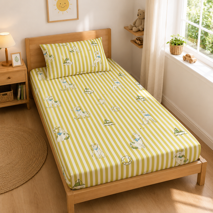 HABOO Kids Single Bed Bedsheet with 1 Pillow Cover | Soft Cotton Blend Bedding Set for Boys & Girls | 60 × 90 Inch