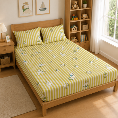HABOO Kids Double Bed Bedsheet with 2 Pillow Covers | Soft Cotton Blend Nautical Sailing Print Bedding Set for Boys & Girls | 90 x 100 Inch Kids Bedroom Bedsheet