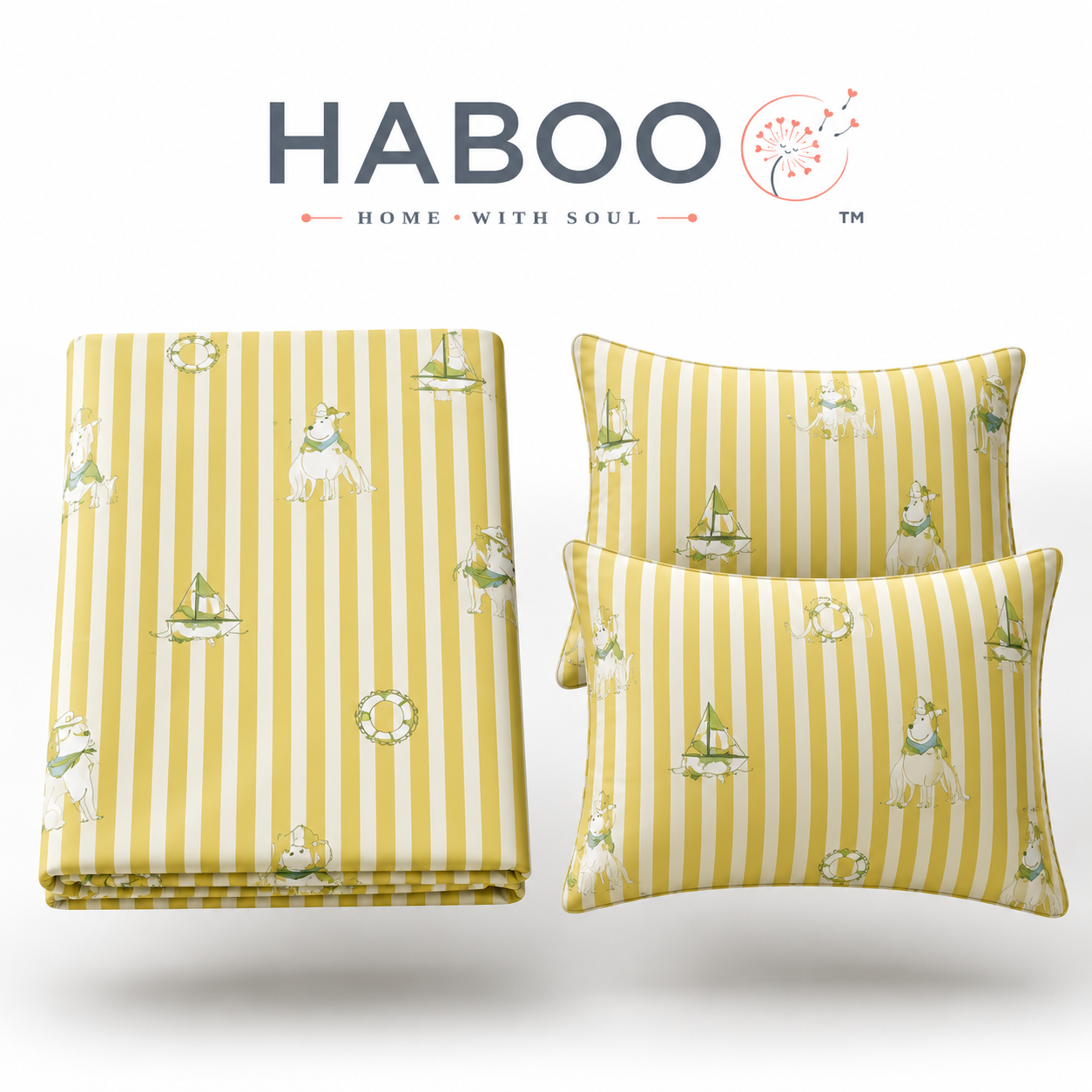 HABOO Kids Double Bed Bedsheet with 2 Pillow Covers | Soft Cotton Blend Nautical Sailing Print Bedding Set for Boys & Girls | 90 x 100 Inch Kids Bedroom Bedsheet