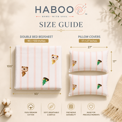 Peekaboo Pals Double Bed Cotton Bedsheet with 2 Pillow Covers | Soft Kids Printed Bedding Set | Premium Breathable Bed Linen