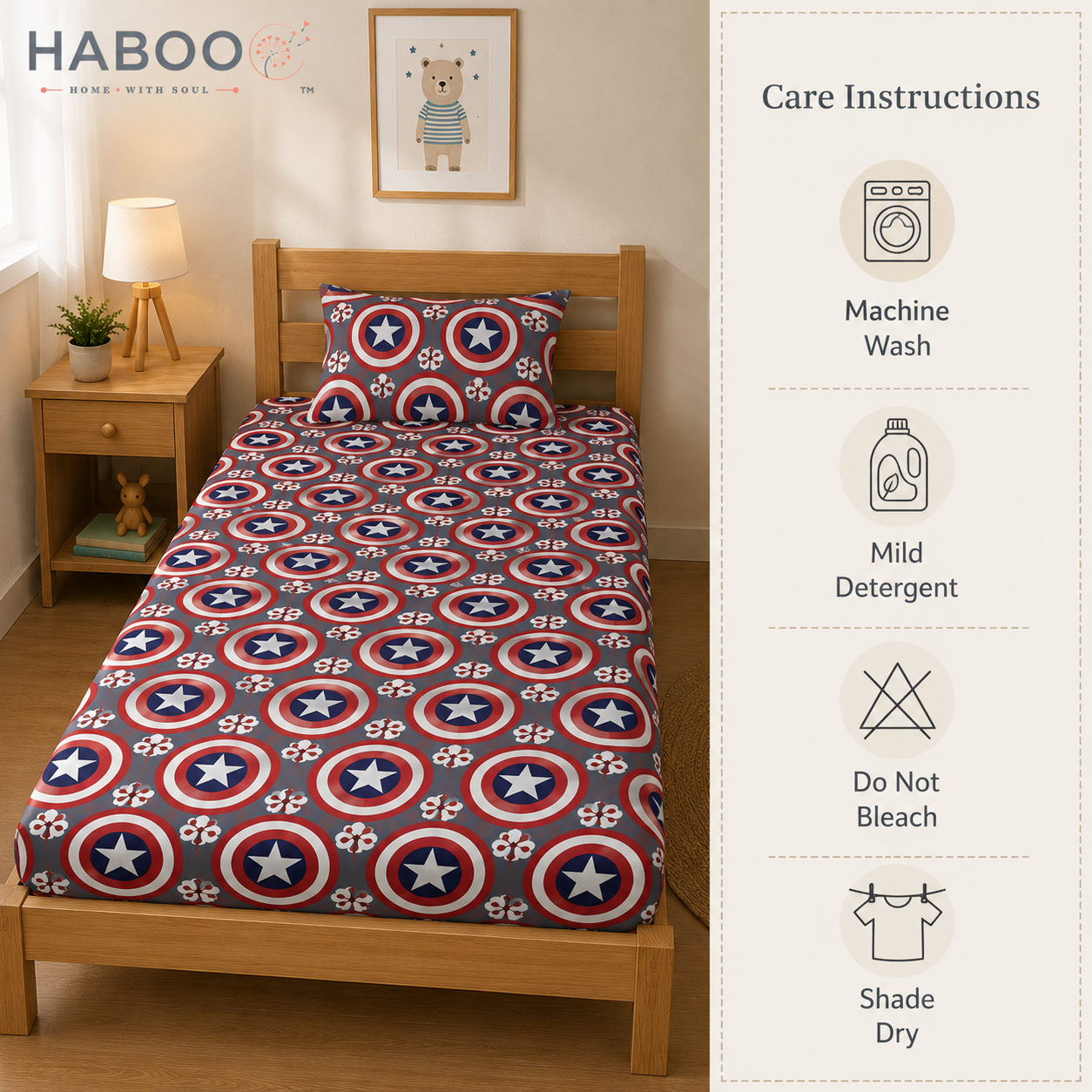 Captain Shield Adventure – Kids Single Bedsheet with 1 Pillow Cover