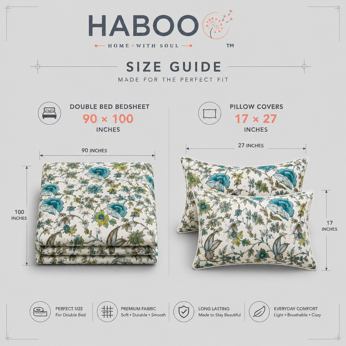 Blue Floral & Bird Double Bedsheet with 2 Pillow Covers | Botanical Printed Bed Sheet