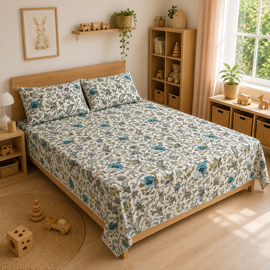 Anokhi 200 TC Pure Cotton Double Bedsheet – 100×100 Inch with 2 Pillow Covers