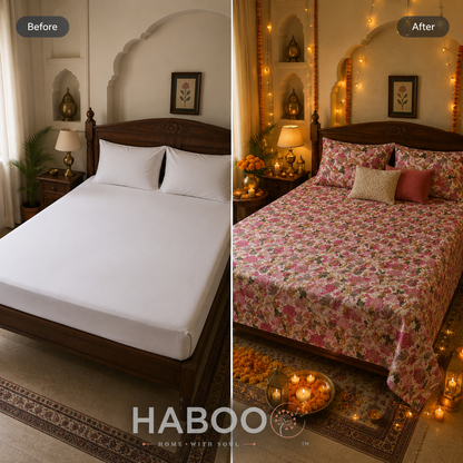 Rosewood Bloom King Size Bedsheet – Pure Cotton with 2 Pillow Covers