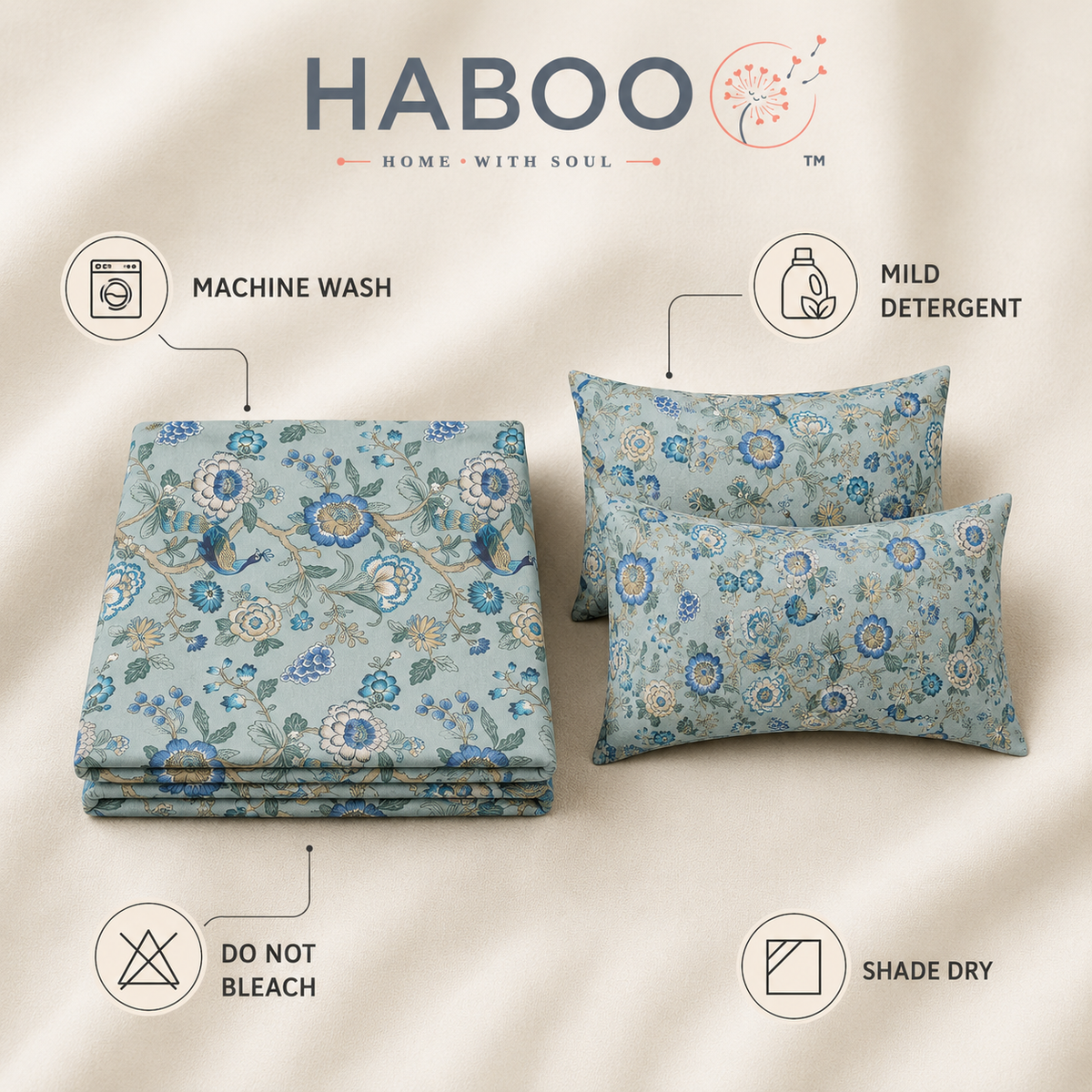 Royal Bagh Blue Floral Double Bedsheet with 2 Pillow Covers | Premium Cotton Bedsheet for Double Bed