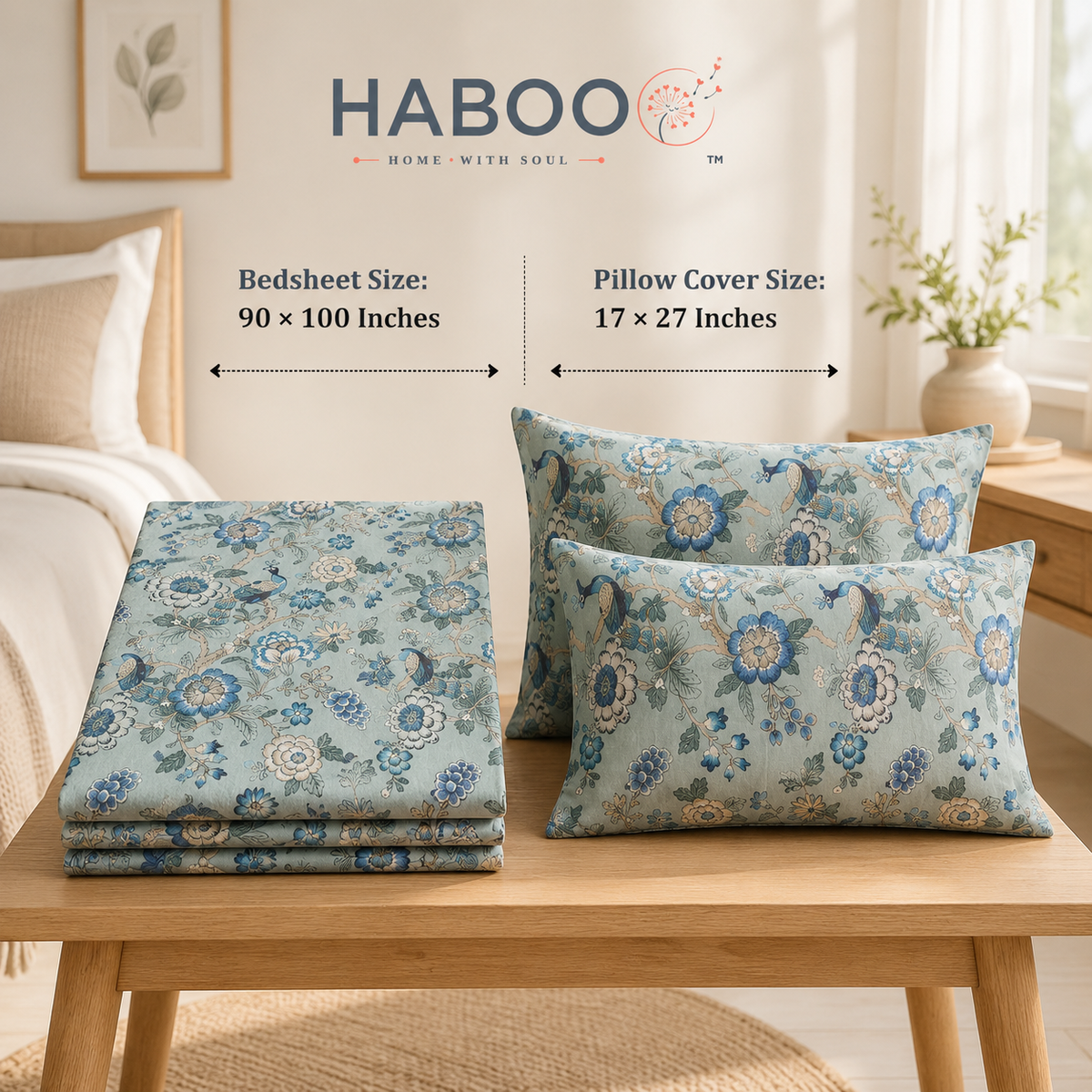 Royal Bagh Blue Floral Double Bedsheet with 2 Pillow Covers | Premium Cotton Bedsheet for Double Bed