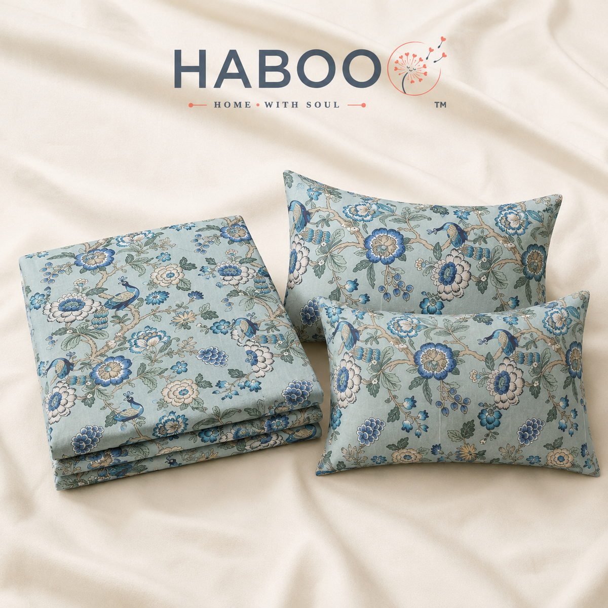Royal Bagh Blue Floral Double Bedsheet with 2 Pillow Covers | Premium Cotton Bedsheet for Double Bed