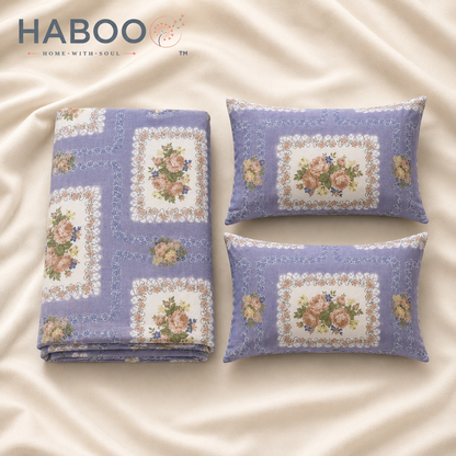 Vintage Rose Floral Cotton Double Bed Bedsheet with 2 Pillow Covers