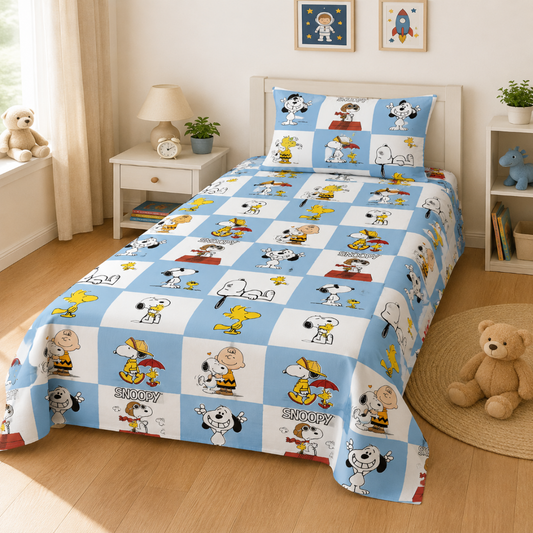 Snoopy & Friends Single Bed Comforter Set for Kids – Soft Comforter, Bedsheet & Pillow Cover | 3 Piece Bedding Set