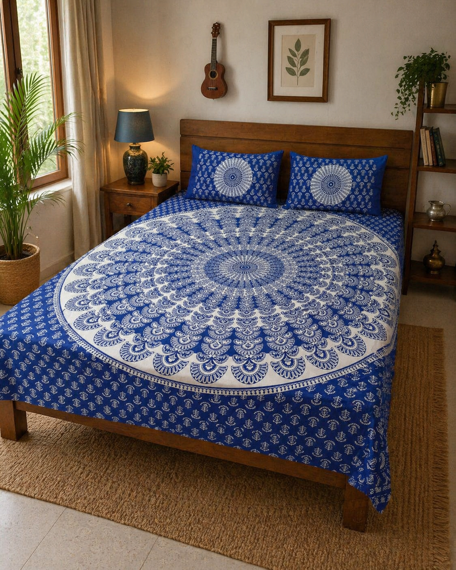 Haboo| Traditional Jaipuri Rajasthani Bedsheet for Double Bed