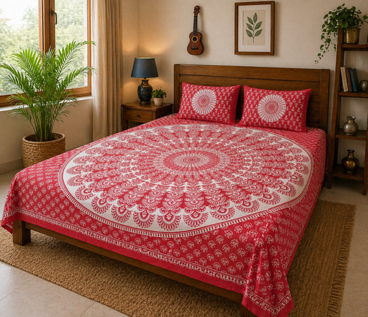 Haboo| Handblock Style Rajasthani Jaipuri Bedsheet Double Bed Set