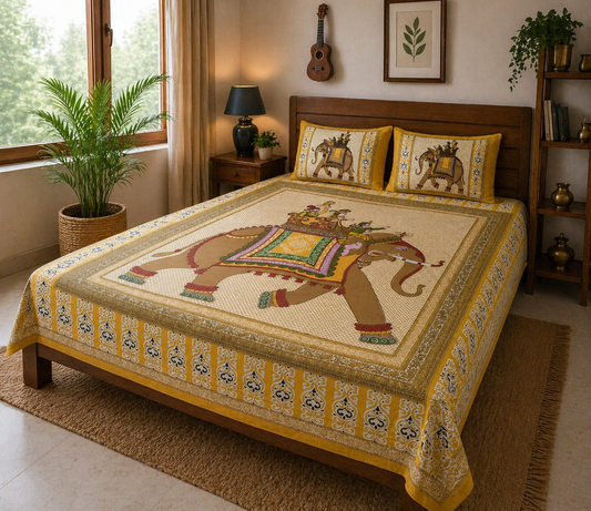 Haboo| Traditional Jaipuri Print Rajasthani Cotton Bedsheet Double Bed