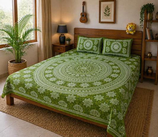 Haboo| Soft Cotton Rajasthani Bedsheet 90x100 Inches Double Bed Set