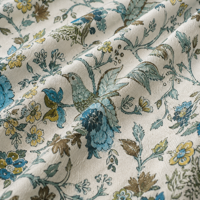 Blue Floral & Bird Double Bedsheet with 2 Pillow Covers | Botanical Printed Bed Sheet