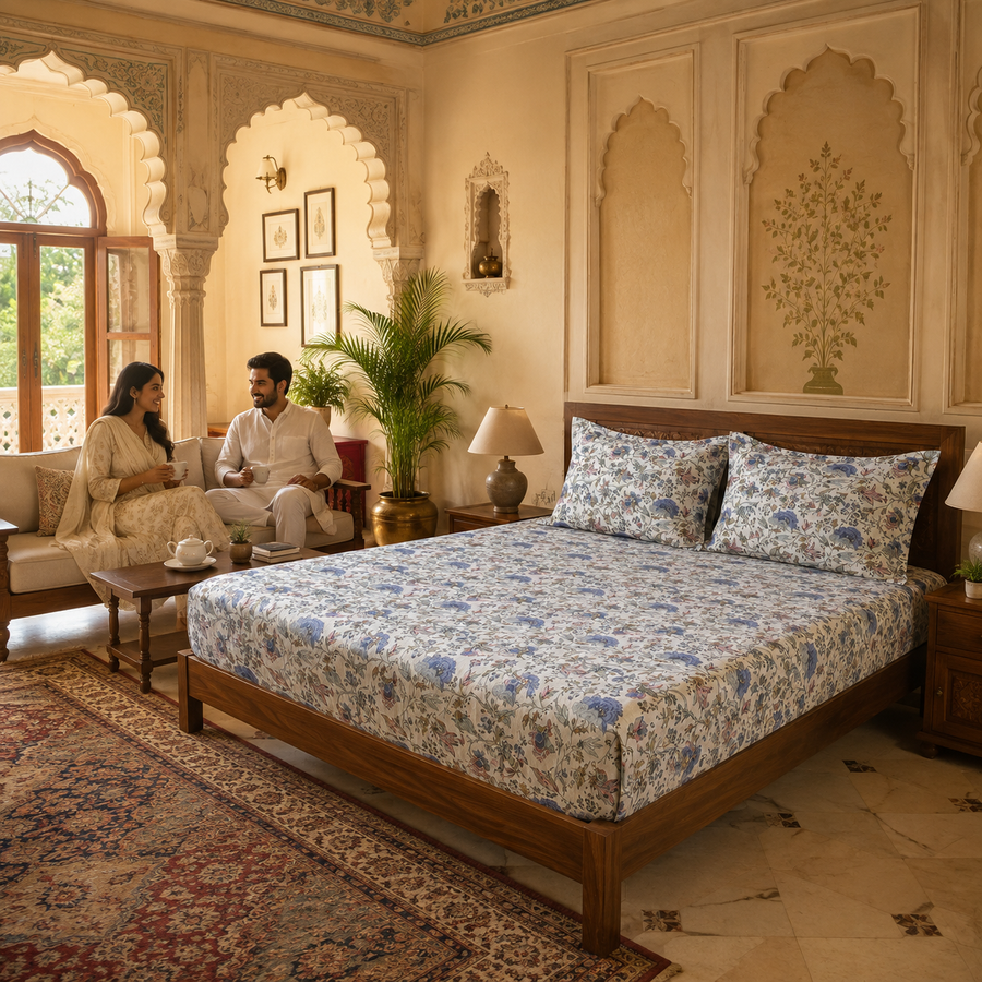 Floral Garden Double Bed Bedsheet with 2 Pillow Covers | Kids Bedding