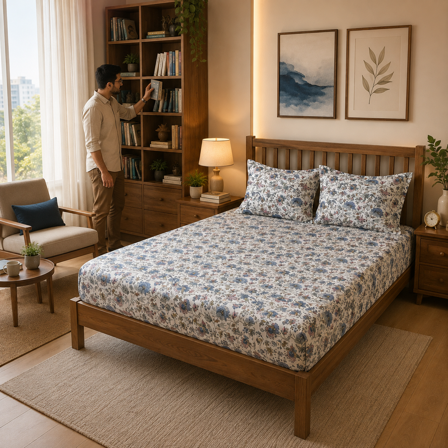 Floral Garden Double Bed Bedsheet with 2 Pillow Covers | Kids Bedding