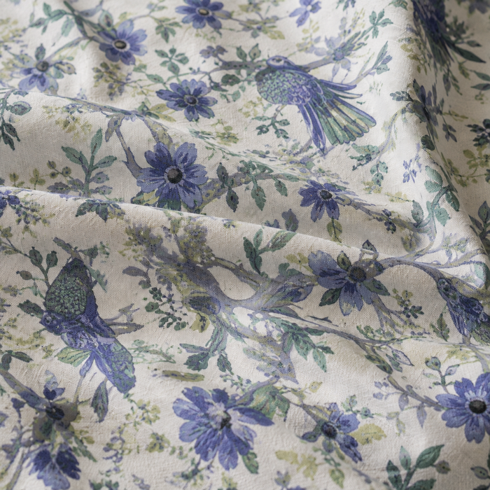 Blue Floral & Bird Printed Double Bed Bedsheet with 2 Pillow Covers | Cotton