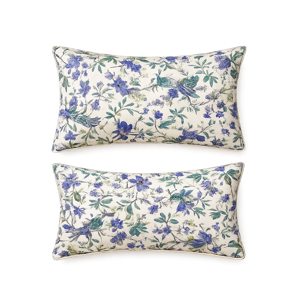 Blue Floral & Bird Printed Double Bed Bedsheet with 2 Pillow Covers | Cotton