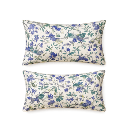 Blue Floral & Bird Printed Double Bed Bedsheet with 2 Pillow Covers | Cotton