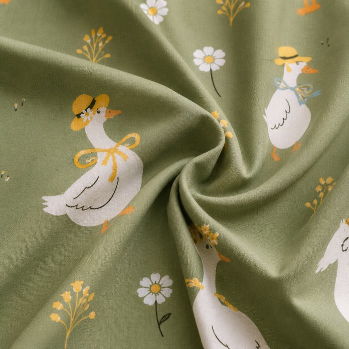 Kids Cotton Double Bed Bedsheet with 2 Pillow Covers | Cute Goose Print Green Bed Sheet for Boys & Girls | Soft Breathable Bedding Set