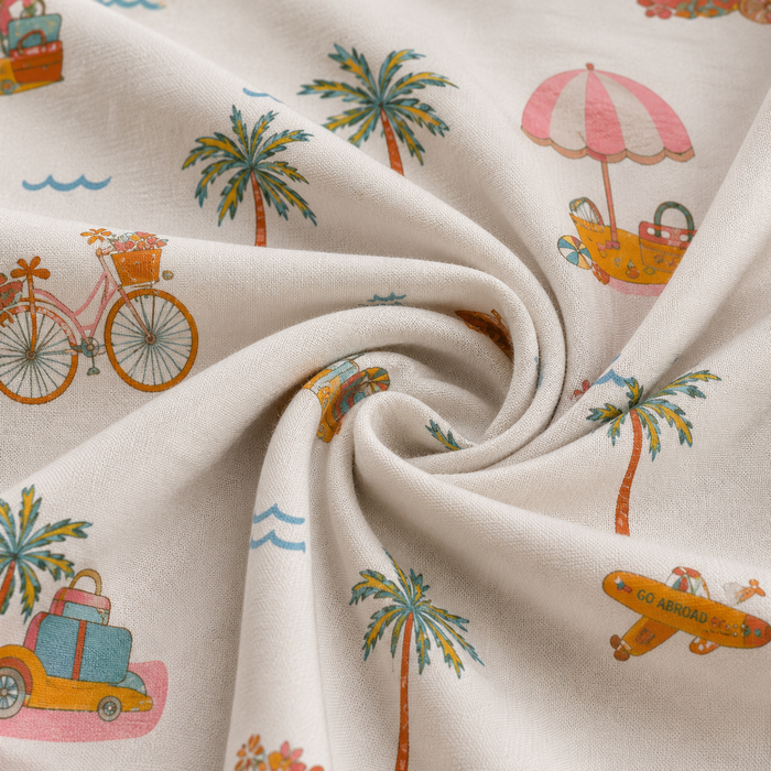Premium Cotton King Size Double Bed Bedsheet Set with 2 Pillow Covers | Palm Tree & Beach Theme