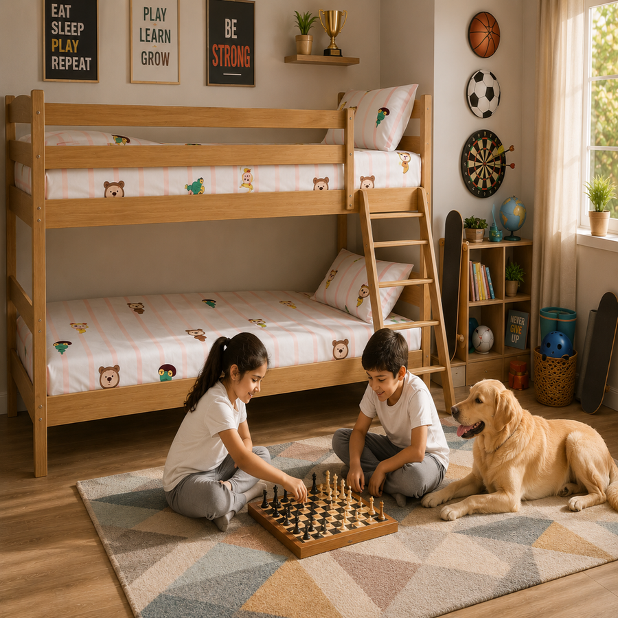 Peekaboo Pals Double Bed Cotton Bedsheet with 2 Pillow Covers | Soft Kids Printed Bedding Set | Premium Breathable Bed Linen