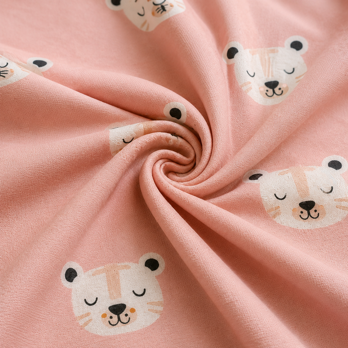 Cute White Tiger Print Double Bed Cotton Bedsheet with 2 Pillow Covers | Soft Pink Kids Bedding Set | Premium Breathable Bed Linen