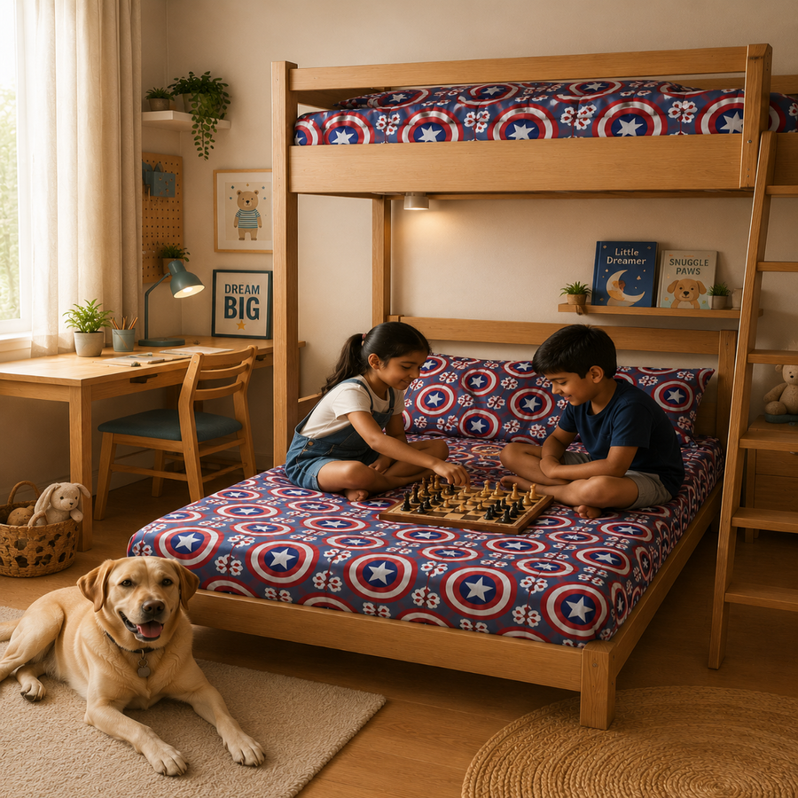 Captain Shield Adventure – Kids Single Bedsheet with 1 Pillow Cover