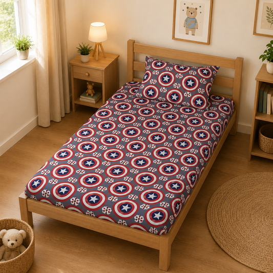 Captain Shield Adventure – Kids Single Bedsheet with 1 Pillow Cover