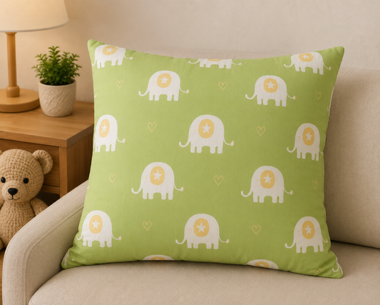 Cute Elephant Kids Cushion Cover Set of 5 – 16x16 Inch Soft Cotton Decorative Cushions for Nursery & Kids Bedroom