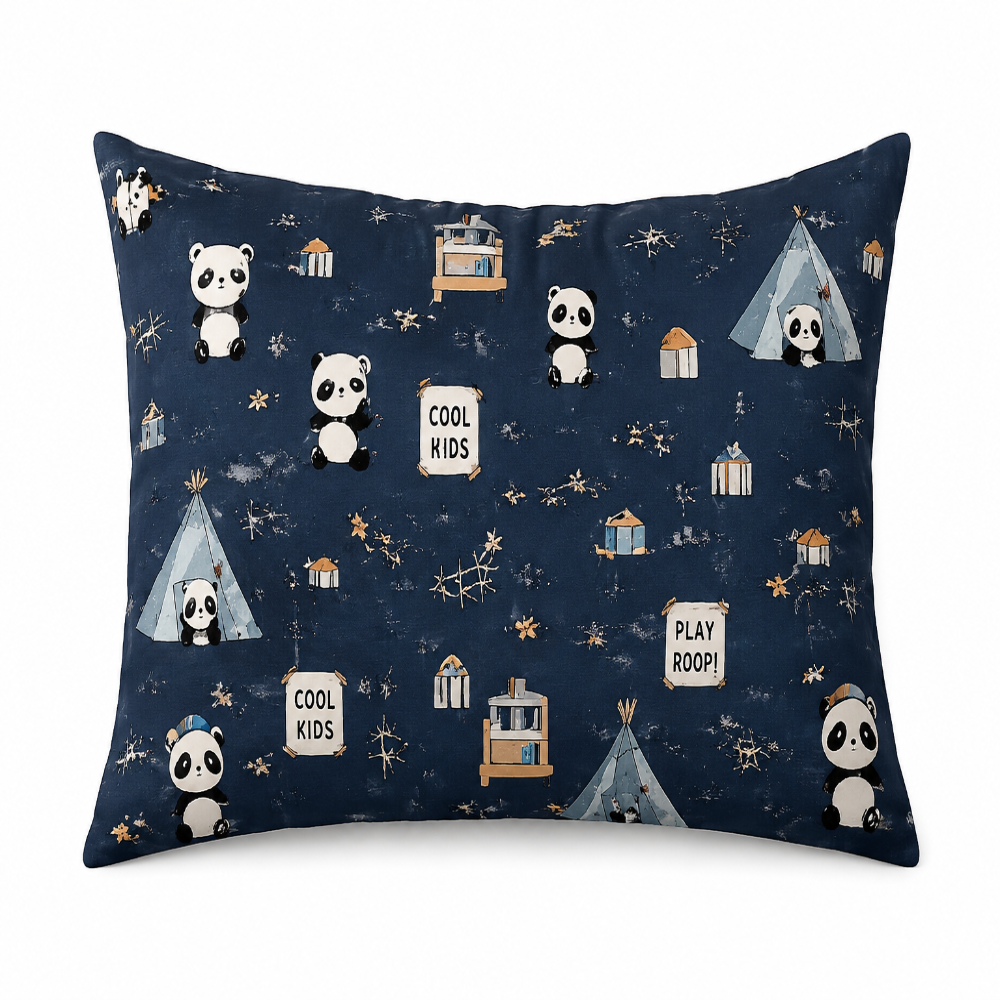 Navy Blue Cute Panda Born Fire Print Single Bedsheet with 1 Pillow Cover | Soft Cotton Cute Bedding Set