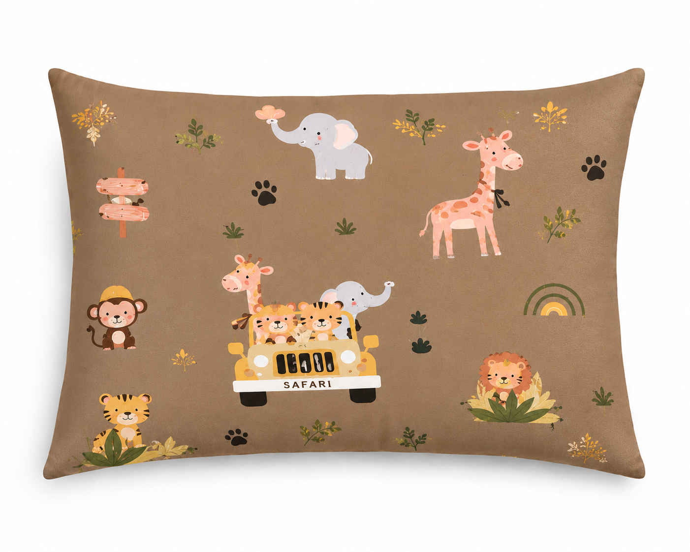 Forest Animal Print Single Bedsheet with 1 Pillow Cover | Soft Cotton Kids Bedding Set (Beige Multicolor)