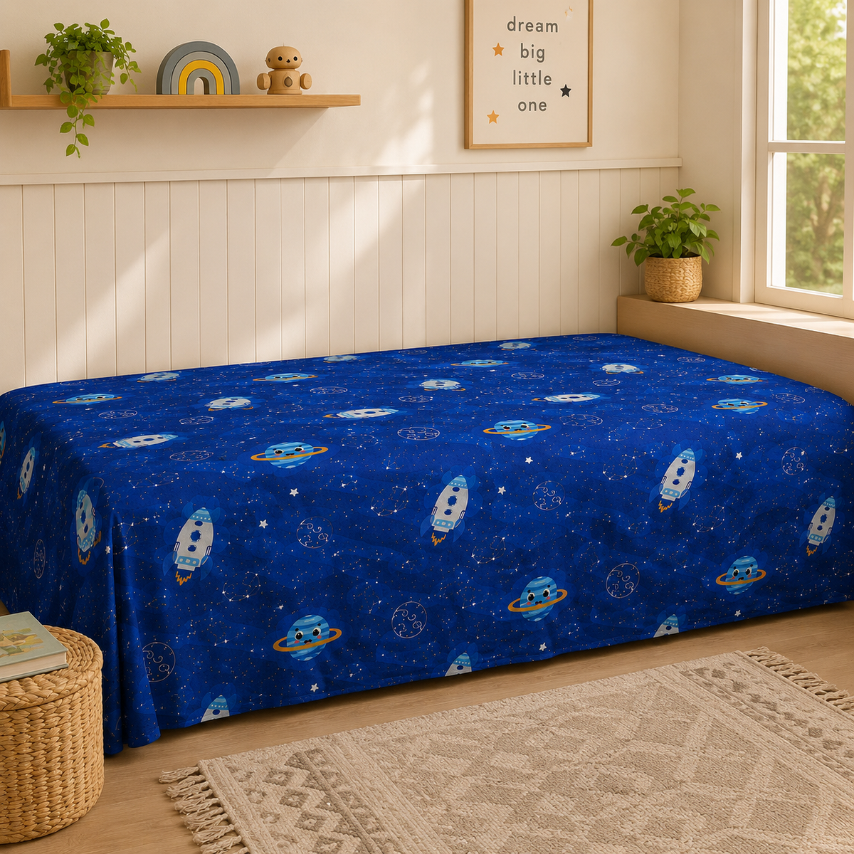Space Rocket Kids Cushion Cover Set of 5 – 16x16 Inch Soft Cotton Decorative Cushions for kids Room & Nursery