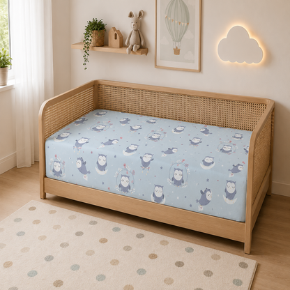 Sleepy Owl Kids Cushion Cover Set of 5 – 16x16 Inch Soft Cotton Decorative Cushions for Nursery & Kids Bedroom