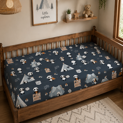 Panda Camping Kids Cushion Cover Set of 5 – 16x16 Inch Soft Cotton Decorative Cushions for Kids Room & Playroom