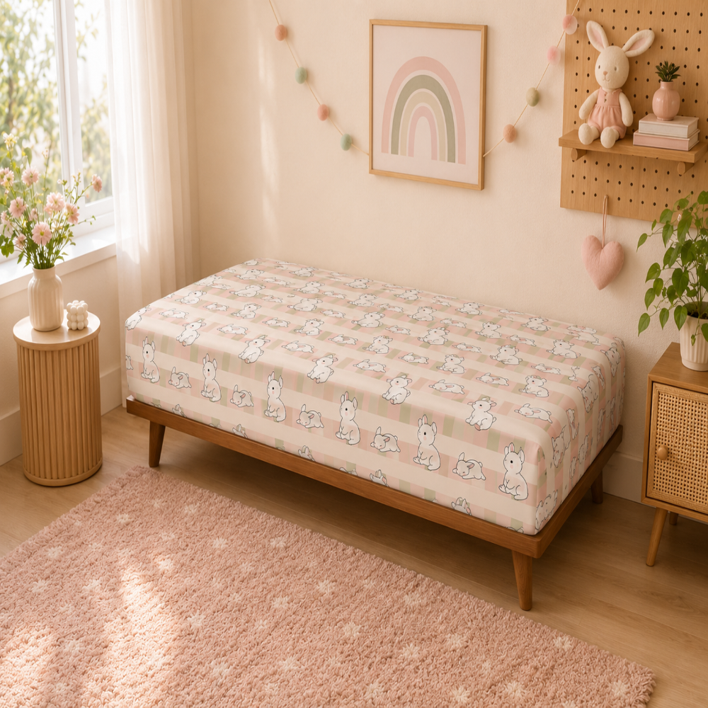 Cute Bunny Kids Cushion Cover Set of 5 – 16x16 Inch Soft Pastel Rabbit Print Decorative Cushions for Nursery & Kids Room