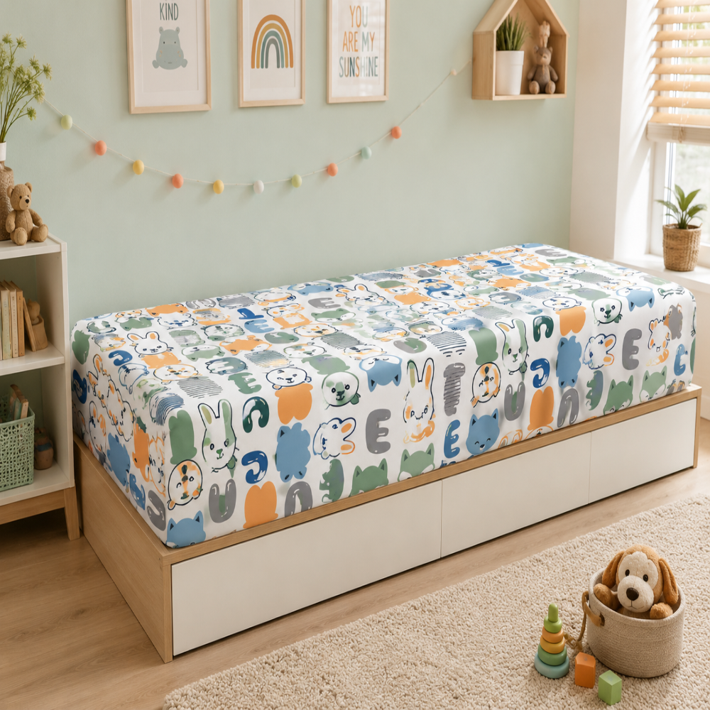 Cute Animal Alphabet Kids Cushion Cover Set of 5 – 16x16 Inch Soft Cotton Decorative Cushions for Kids Room & Nursery