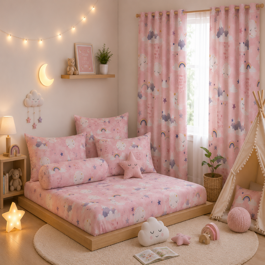 Dream Moon Kids Cushion Cover Set of 5 – 16x16 Inch Soft Cotton Decorative Cushions for Girls Room & Nursery