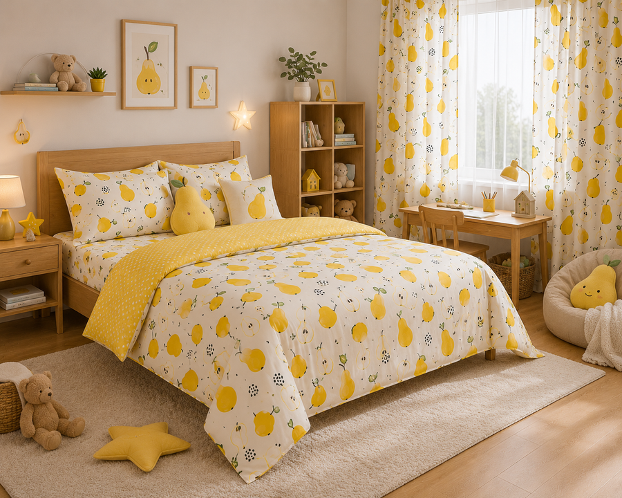 Pear Print Kids Cushion Cover Set of 5 – 16x16 Inch Soft Cotton Decorative Cushions for Nursery & Kids Room