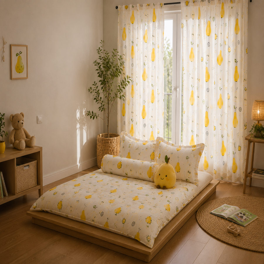 Pear Print Kids Cushion Cover Set of 5 – 16x16 Inch Soft Cotton Decorative Cushions for Nursery & Kids Room