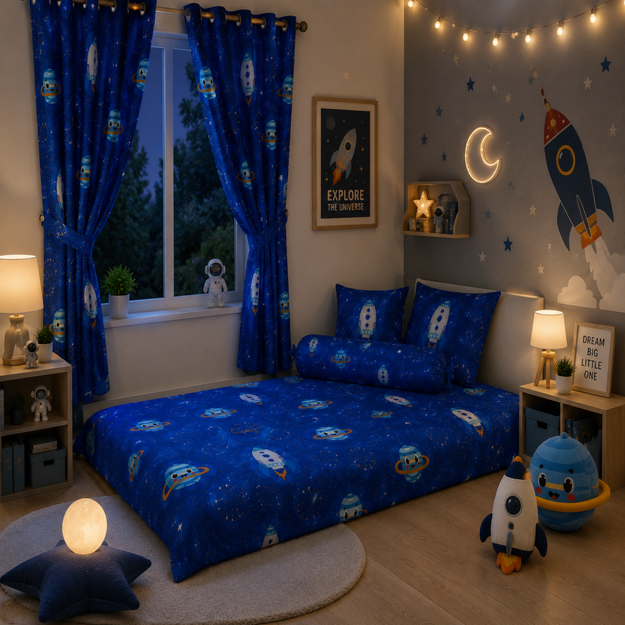 Space Rocket Kids Cushion Cover Set of 5 – 16x16 Inch Soft Cotton Decorative Cushions for kids Room & Nursery