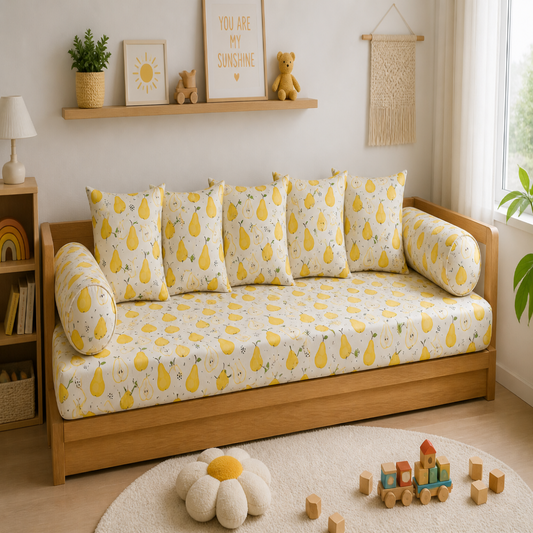 Pear Print Kids Cushion Cover Set of 5 – 16x16 Inch Soft Cotton Decorative Cushions for Nursery & Kids Room