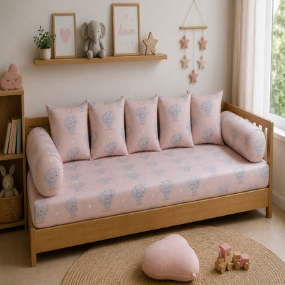 Cute Elephant Kids Cushion Cover Set of 5 – 16x16 Inch Soft Cotton Decorative Cushions for Kids Room & Nursery