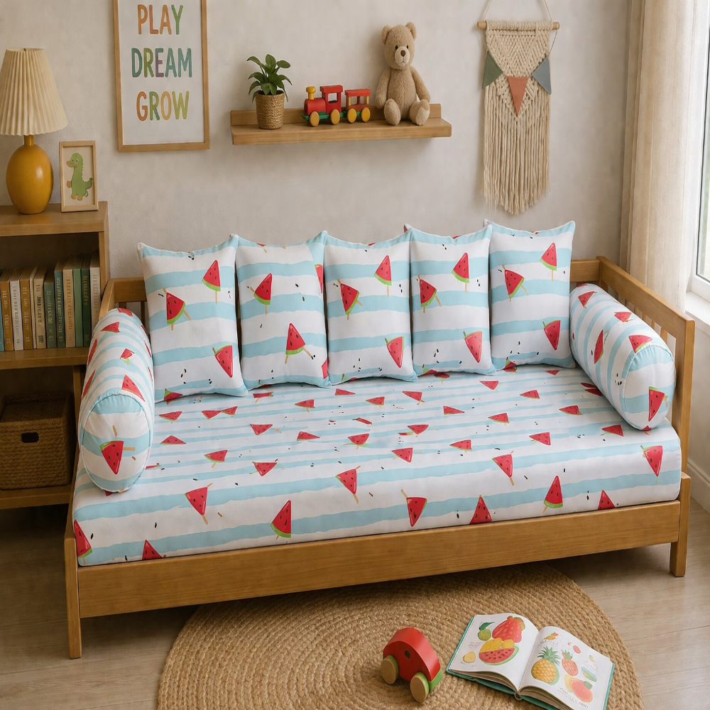 Watermelon Kids Cushion Cover Set of 5 – 16x16 Inch Soft Cotton Decorative Cushions for Kids Bedroom & Playroom