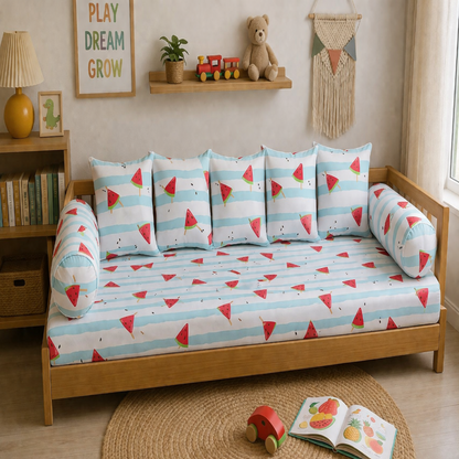 Watermelon Kids Cushion Cover Set of 5 – 16x16 Inch Soft Cotton Decorative Cushions for Kids Bedroom & Playroom