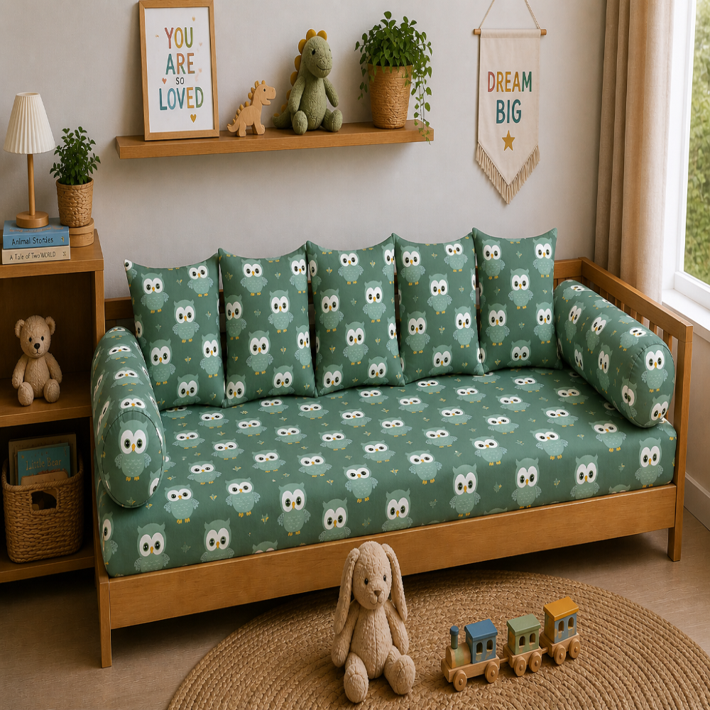 Cute Owl Kids Cushion Cover Set of 5 – 16x16 Inch Soft Cotton Decorative Cushions for Nursery & Kids Bedroom