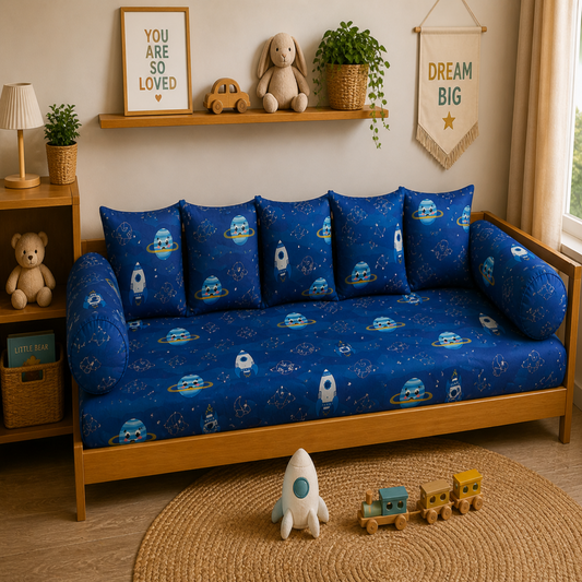 Space Rocket Kids Cushion Cover Set of 5 – 16x16 Inch Soft Cotton Decorative Cushions for kids Room & Nursery