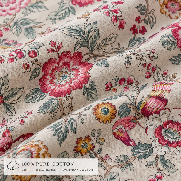 Meadow Bloom King Size Bedsheet | Pure Cotton Floral Bedsheet with 2 Pillow Covers