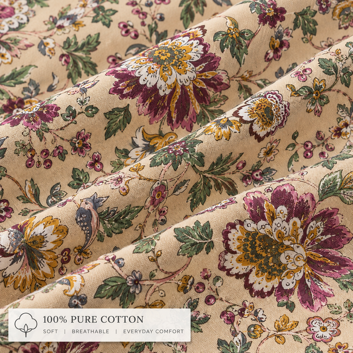Meadow Garden King Size Bedsheet | Pure Cotton Floral Bedsheet with 2 Pillow Covers