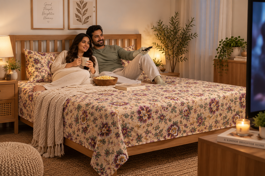 Meadow Garden King Size Bedsheet | Pure Cotton Floral Bedsheet with 2 Pillow Covers